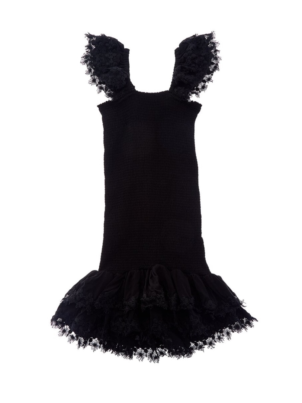 Peixoto Black Lace Smocked Ruffle Tank Dress